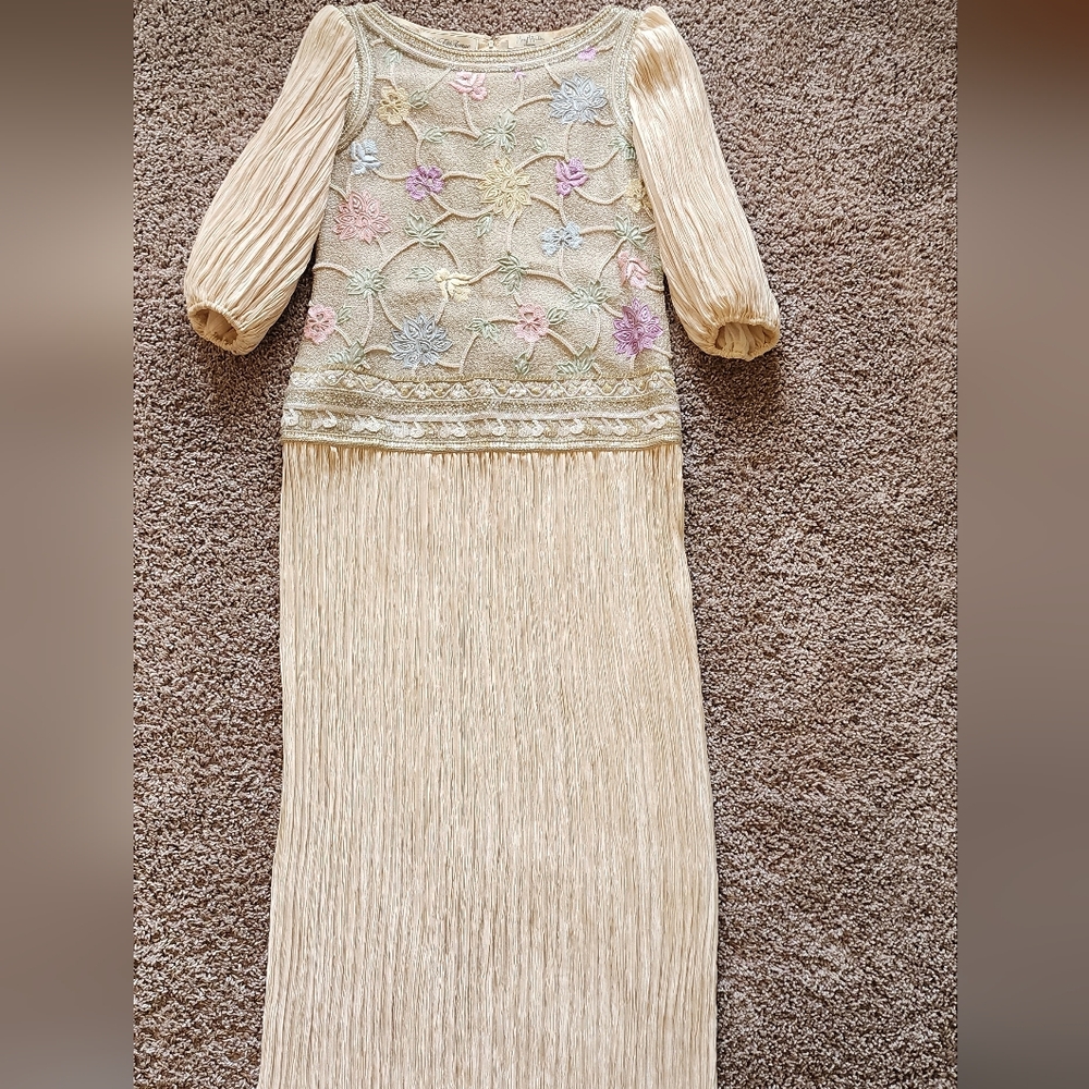 Mary Mcfadden Elegant Floral Embroidered Sequined Dress Sz 8 - Picture 14 of 16